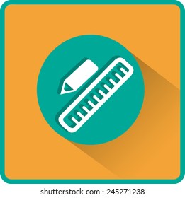 Lápiz y regla. Icono de vector plano.