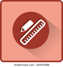 Bleistift und Lineal. Flaches Vektorsymbol.