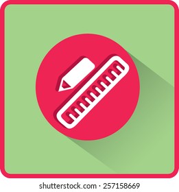 Pencil and Ruler. Flat Vector Icon.