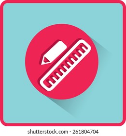 Pencil and Ruler. Flat Vector Icon.