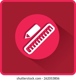 Pencil and Ruler. Flat Vector Icon.