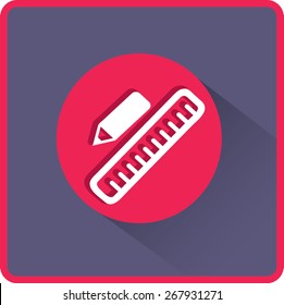 Pencil and Ruler. Flat Vector Icon.
