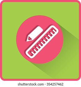 Pencil and Ruler. Flat Vector Icon.