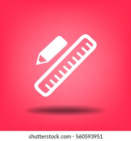 Pencil and Ruler. Flat Vector Icon.
