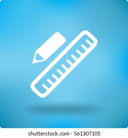 Pencil and Ruler. Flat Vector Icon.