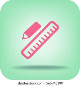 Pencil and Ruler. Flat Vector Icon.