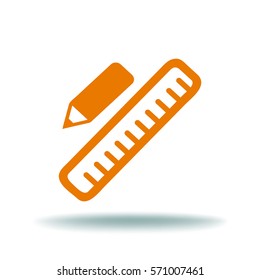 Pencil and Ruler. Flat Vector Icon.