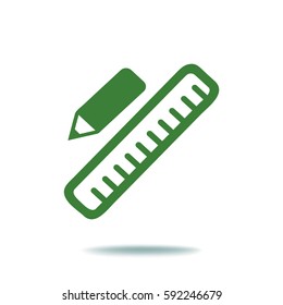 Pencil and Ruler. Flat Vector Icon.