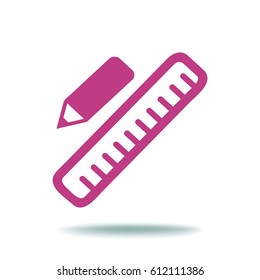 Pencil and Ruler. Flat Vector Icon.