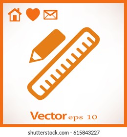 Lápiz y regla. Icono de vector plano.