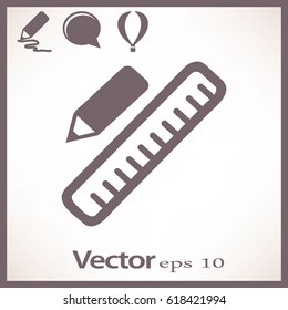 Pencil and Ruler. Flat Vector Icon.