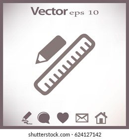 Pencil and Ruler. Flat Vector Icon.