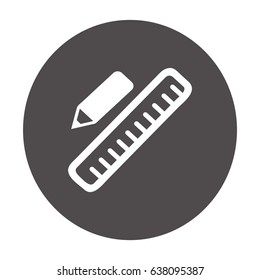 Pencil and Ruler. Flat Vector Icon.