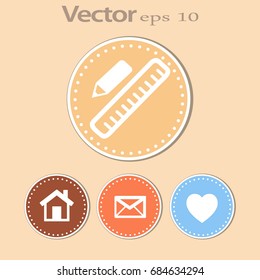 Pencil and Ruler. Flat Vector Icon.