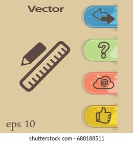 Pencil and Ruler. Flat Vector Icon.