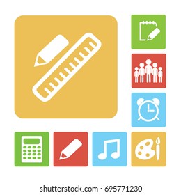Pencil and Ruler. Flat Vector Icon.
