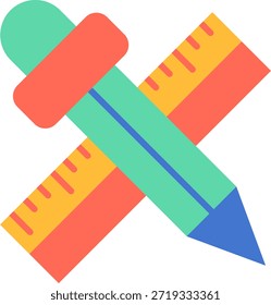 Pencil and Ruler Flat Vector Illustration
