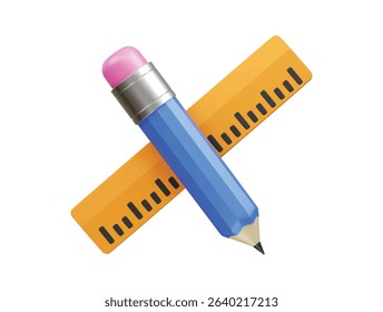 Pencil And Ruler icon 3d rendering illustration	