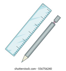 Pencil and ruler icon. Cartoon illustration of pencil and ruler vector icon for web