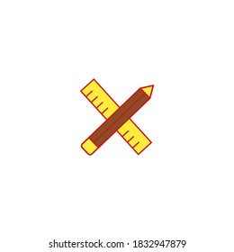 Pencil ruler icon. Construction icon. Simple, flat, outline, yellow, brown.