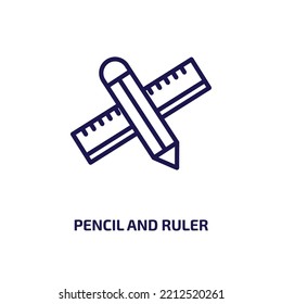 pencil and ruler icon from construction and tools collection. Thin linear pencil and ruler, ruler, pencil outline icon isolated on white background. Line vector pencil and ruler sign, symbol for web 