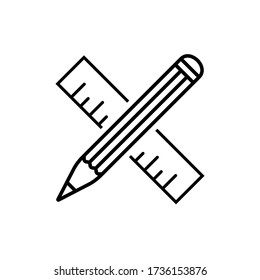 Pencil and ruler icon, creativity progect, thin line symbol