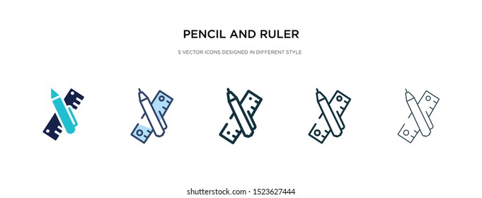 pencil and ruler icon in different style vector illustration. two colored and black pencil and ruler vector icons designed in filled, outline, line stroke style can be used for web, mobile, ui