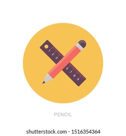 Pencil and ruler icon flat design. Yellow theme concept