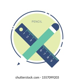 Pencil and ruler icon flat design