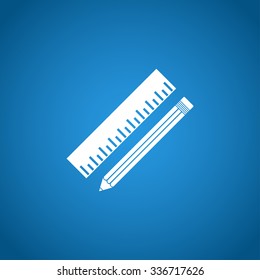 Pencil with ruler icon. Flat design style.