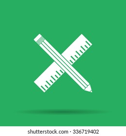 Pencil with ruler icon. Flat design style.