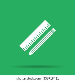 Pencil with ruler icon. Flat design style.