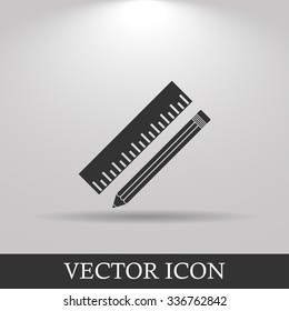 Pencil with ruler icon. Flat design style.