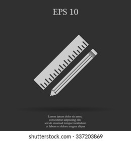 Pencil with ruler icon. Flat design style.