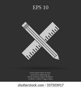 Pencil with ruler icon. Flat design style.