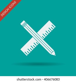 Pencil with ruler icon. Flat design style.