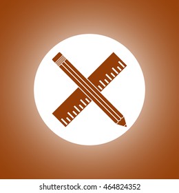 Pencil with ruler icon. Flat design style.