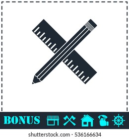 Pencil and ruler icon flat. Simple vector symbol and bonus icon