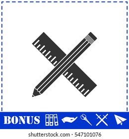 Pencil and ruler icon flat. Simple vector symbol and bonus icon