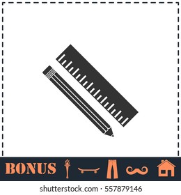 Pencil and ruler icon flat. Simple vector symbol and bonus icon