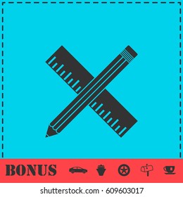 Pencil and ruler icon flat. Simple vector symbol and bonus icon