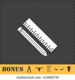 Pencil and ruler icon flat. Simple vector symbol and bonus icon
