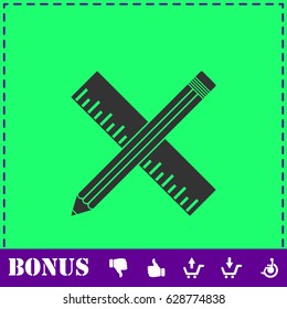 Pencil and ruler icon flat. Simple vector symbol and bonus icon
