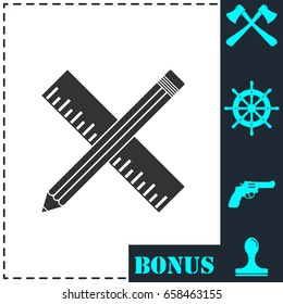 Pencil and ruler icon flat. Simple vector symbol and bonus icon