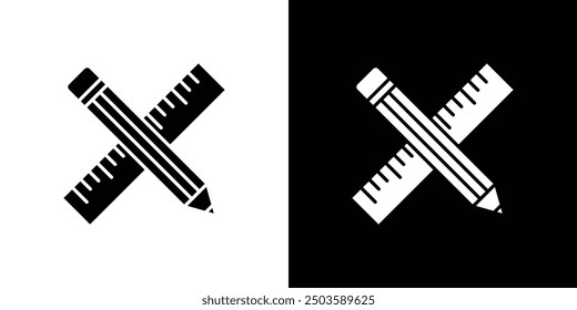 Lápiz y icono de Regla Esquema de conjunto de Vector plano