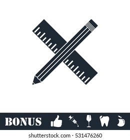 Pencil and ruler icon flat. Vector illustration symbol and bonus pictogram