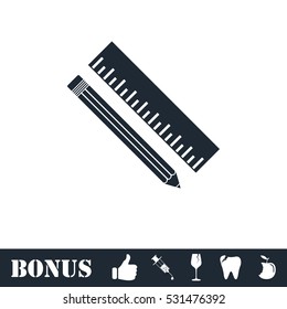 Pencil and ruler icon flat. Vector illustration symbol and bonus pictogram