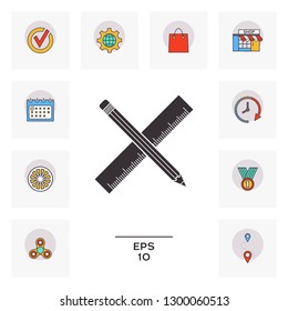 Pencil and ruler icon. Graphic elements for your design