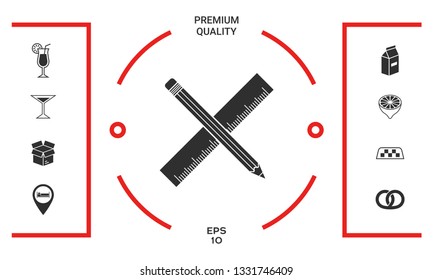 Pencil and ruler icon. Graphic elements for your design