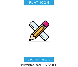 Pencil and Ruler Icon Illustration Vector Logo Design Template.